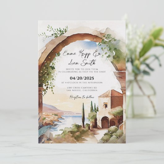 Rhodes Griekse Huwelijksbestemming Uitnodiging (Staand voorkant)