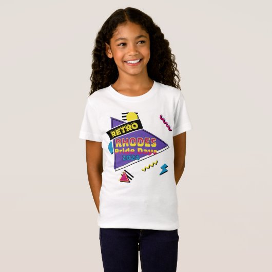 Rhodes Pride Dagen 2024 Retro Rhodes T-shirt (Voorkant volledig)