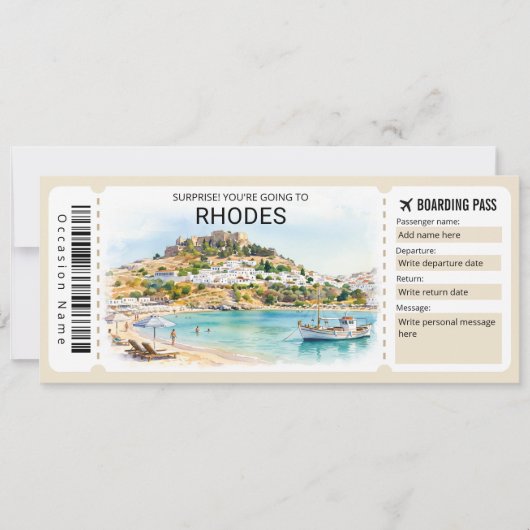 Rhodes Reis Instapassage Ticket Kaart (Voorkant)