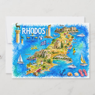 Rhodes Watercolor Reis Kaart Ansichtkaart