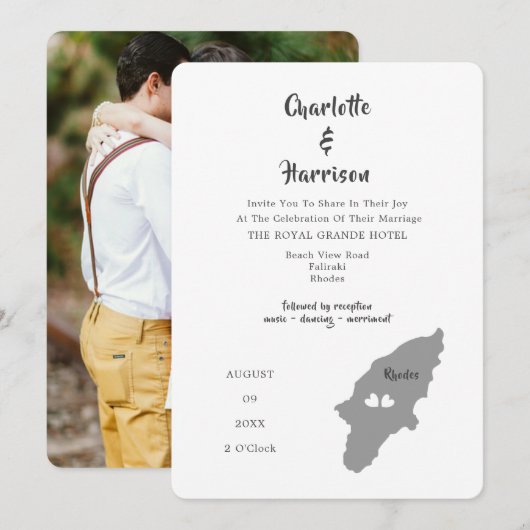 Rhodes Wedding Destination Fotouitnodiging Kaart (Voorkant / Achterkant)