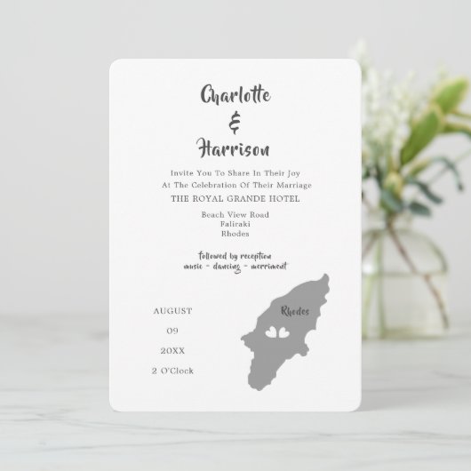 Rhodes Wedding Destination Fotouitnodiging Kaart (Staand voorkant)