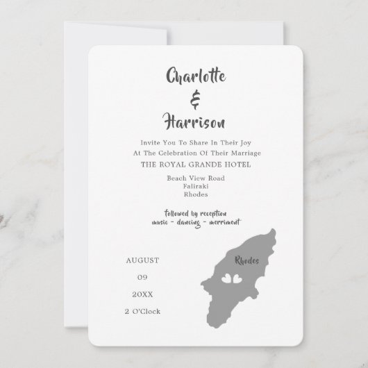 Rhodes Wedding Destination Fotouitnodiging Kaart (Voorkant)