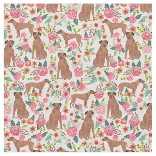 rhodesiaanse ridgeback dog florals crème stof (Close Up)