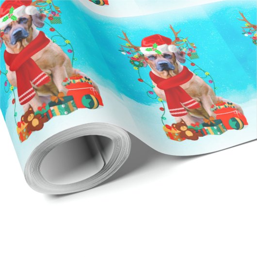 Rhodesian Redgeback in sneeuw met kerstcadeaus Cadeaupapier (Rol Hoek)