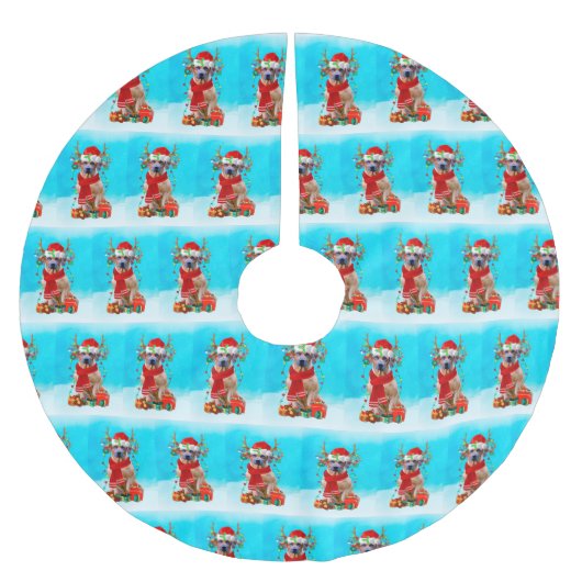 Rhodesian Redgeback in sneeuw met kerstcadeaus Kerstboom Rok (Voorkant)