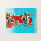 Rhodesian Redgeback in sneeuw met kerstcadeaus Legpuzzel (Horizontaal)