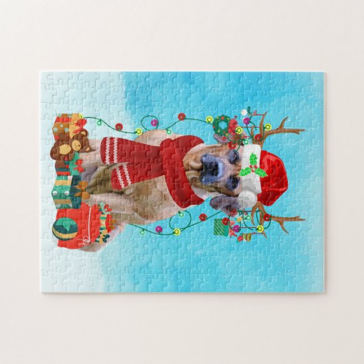 Rhodesian Redgeback in sneeuw met kerstcadeaus Legpuzzel (Horizontaal)