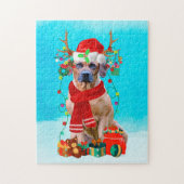 Rhodesian Redgeback in sneeuw met kerstcadeaus Legpuzzel (Verticaal)