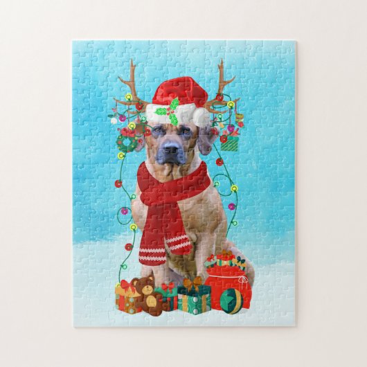 Rhodesian Redgeback in sneeuw met kerstcadeaus Legpuzzel (Verticaal)