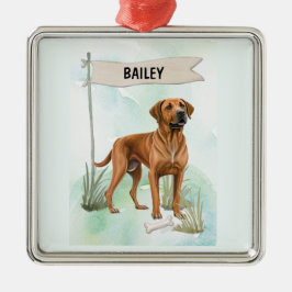 Rhodesian Ridgeback Aquarel Gepersonaliseerde Hond Metalen Ornament