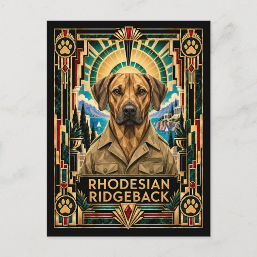 Rhodesian Ridgeback, Art Deco Hond Briefkaart (Voorkant)