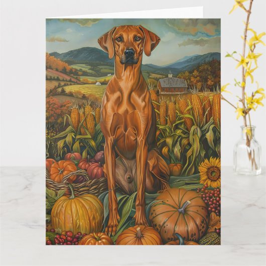 Rhodesian Ridgeback Autumn Harvest Thanksgiving Kaart (Gele Bloem)