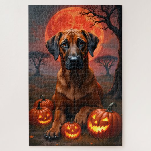 Rhodesian Ridgeback Blood Moon Halloween Portret Legpuzzel (Verticaal)