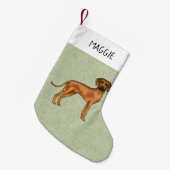 Rhodesian Ridgeback bruine hond met naam groen Kleine Kerstsok (Voorkant (Hangend))