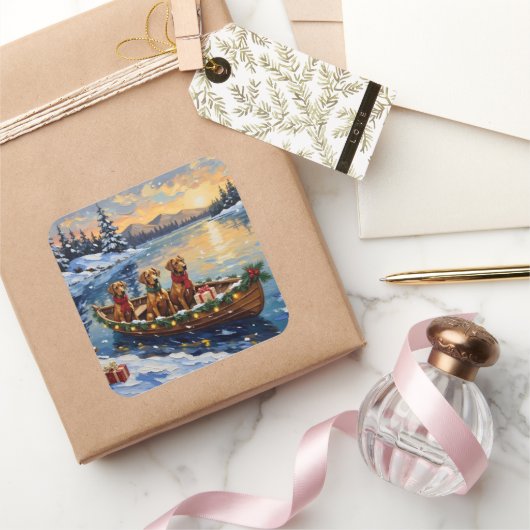 Rhodesian Ridgeback Christmas Boat Holiday Vierkante Sticker (Geschenken)