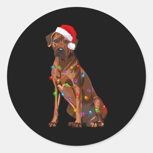 Rhodesian Ridgeback Christmas Lights Xmas Dog Love Ronde Sticker (Voorkant)