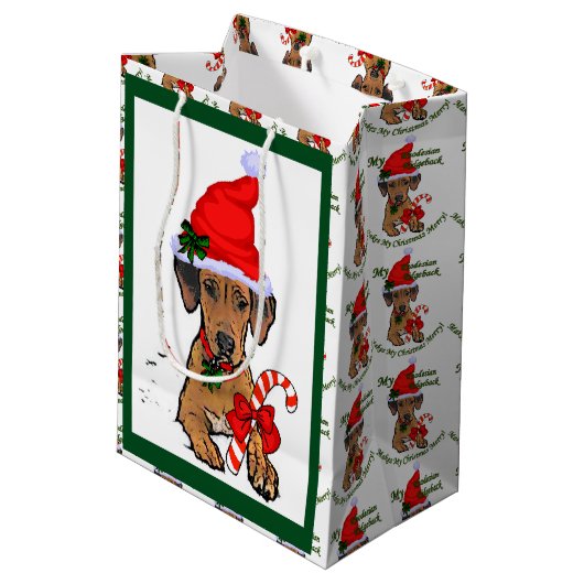 Rhodesian Ridgeback Christmas Medium Cadeauzakje (Achterkant Gekanteld)