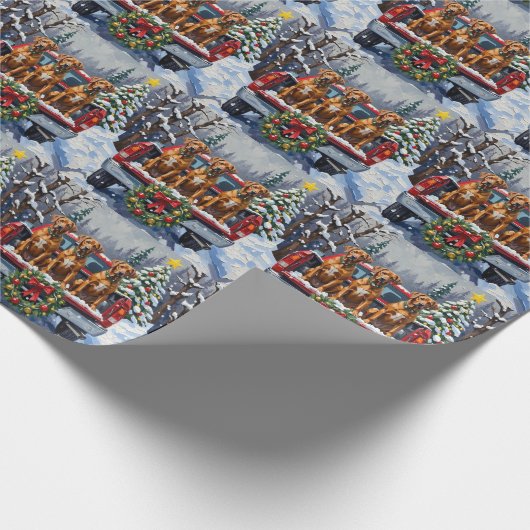 Rhodesian Ridgeback Christmas Red Truck Holiday Cadeaupapier (Hoek)