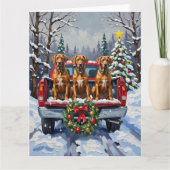 Rhodesian Ridgeback Christmas Red Truck Holiday Kaart (Voorkant)