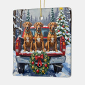 Rhodesian Ridgeback Christmas Red Truck Holiday Keramisch Ornament (Links)