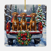 Rhodesian Ridgeback Christmas Red Truck Holiday Keramisch Ornament (Achterkant)