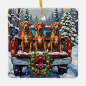Rhodesian Ridgeback Christmas Red Truck Holiday Keramisch Ornament (Voorkant)