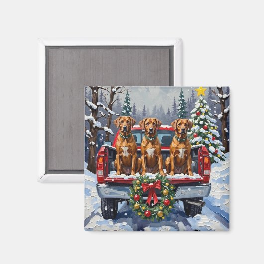 Rhodesian Ridgeback Christmas Red Truck Holiday Magneet (Voorkant / Achterkant)