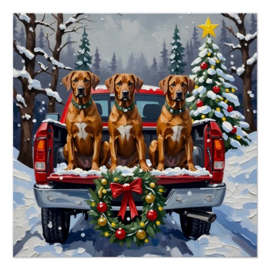 Rhodesian Ridgeback Christmas Red Truck Holiday Perfect Poster (Voorkant)