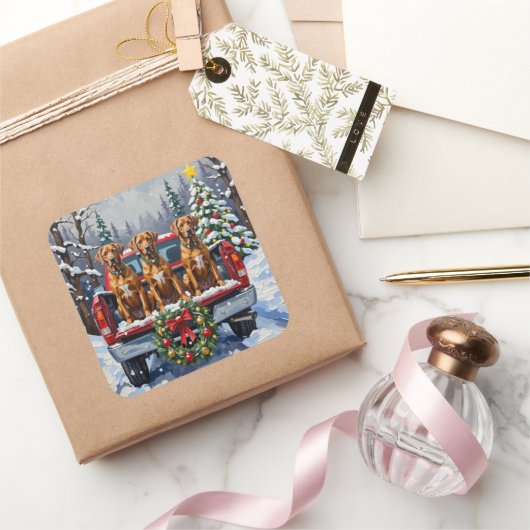 Rhodesian Ridgeback Christmas Red Truck Holiday Vierkante Sticker (Geschenken)