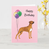Rhodesian Ridgeback, de Ballons van de Verjaardag Kaart (Gele Bloem)