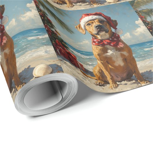 Rhodesian Ridgeback Dog Christmas  Beach Cadeaupapier (Rol Hoek)