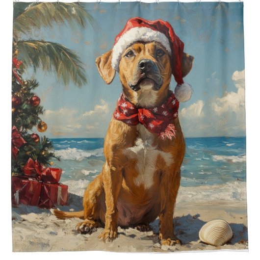 Rhodesian Ridgeback Dog Christmas Beach Douchegordijn (Voorkant)