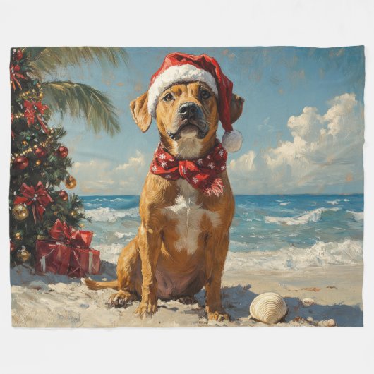 Rhodesian Ridgeback Dog Christmas Beach Fleece Deken (Voorkant (Horizontaal))