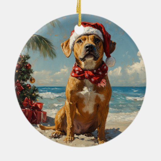 Rhodesian Ridgeback Dog Christmas  Beach Keramisch Ornament (Achterkant)