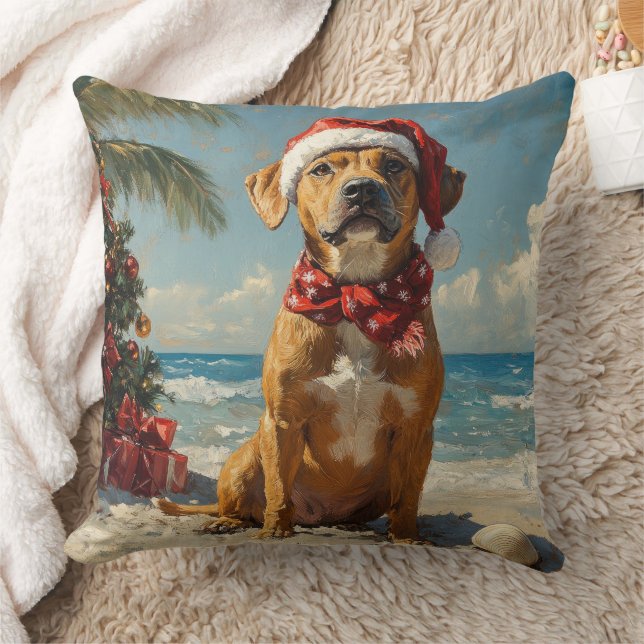 Rhodesian Ridgeback Dog Christmas  Beach Kussen (Deken)