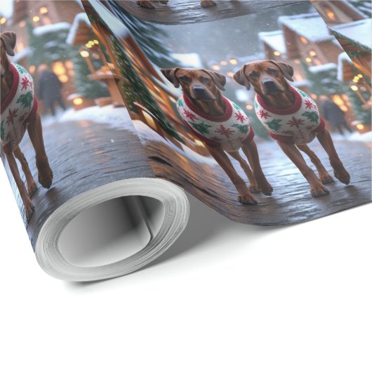 Rhodesian Ridgeback Dogs Christmas Snow Holiday Cadeaupapier (Rol Hoek)