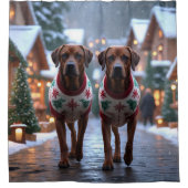 Rhodesian Ridgeback Dogs Christmas Snow Holiday Douchegordijn (Voorkant)