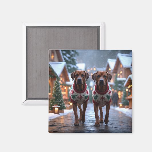 Rhodesian Ridgeback Dogs Christmas Snow Holiday Magneet (Voorkant / Achterkant)