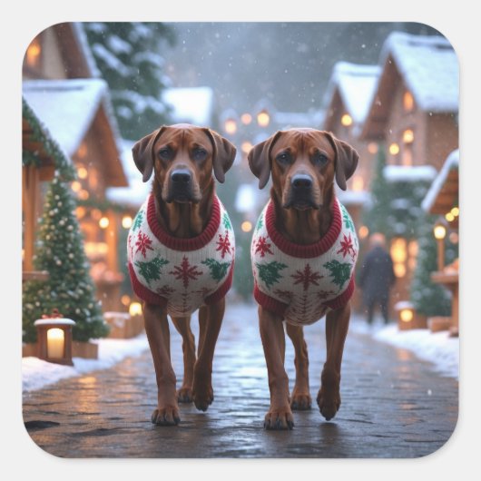 Rhodesian Ridgeback Dogs Christmas Snow Holiday Vierkante Sticker (Voorkant)