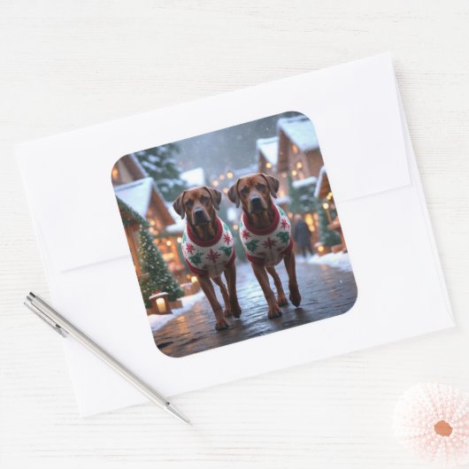 Rhodesian Ridgeback Dogs Christmas Snow Holiday Vierkante Sticker (Envelop)