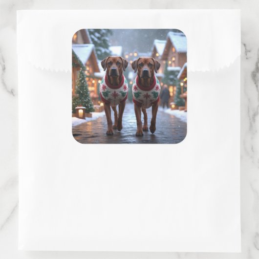 Rhodesian Ridgeback Dogs Christmas Snow Holiday Vierkante Sticker (Tas)