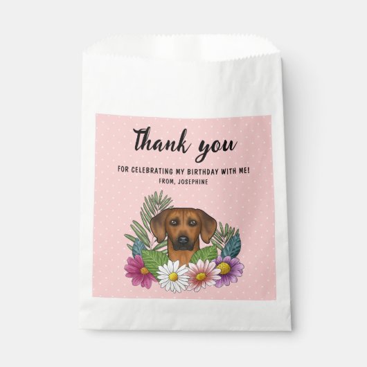 Rhodesian Ridgeback En Bloemen Verjaardag Dank u Bedankzakje (Voorkant)