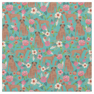 rhodesian ridgeback  florals turquoise stof