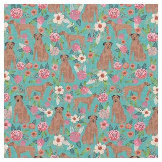 rhodesian ridgeback  florals turquoise stof (Close Up)