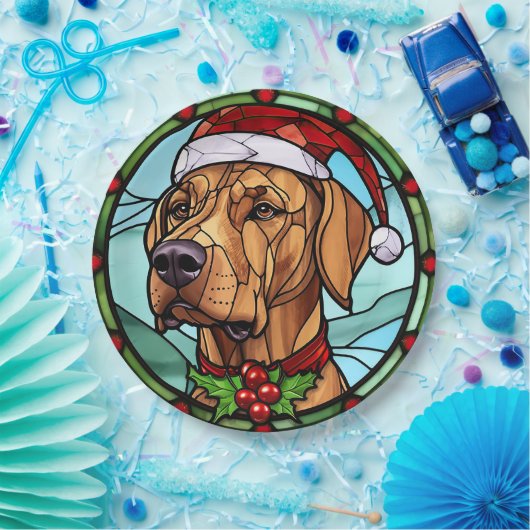 Rhodesian Ridgeback Glas in lood Kerst Papieren Bordje (Feest)