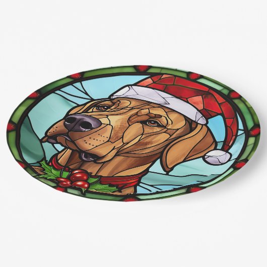 Rhodesian Ridgeback Glas in lood Kerst Papieren Bordje (Gekanteld)