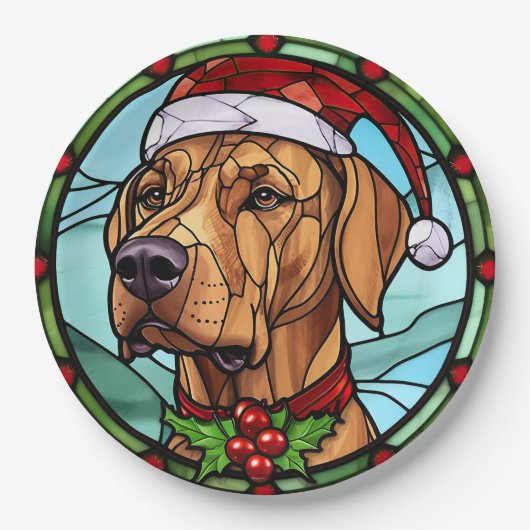 Rhodesian Ridgeback Glas in lood Kerst Papieren Bordje (Voorkant)