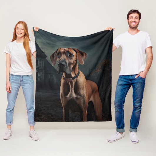 Rhodesian Ridgeback Halloween Griezelen Fleece Deken (In situ)