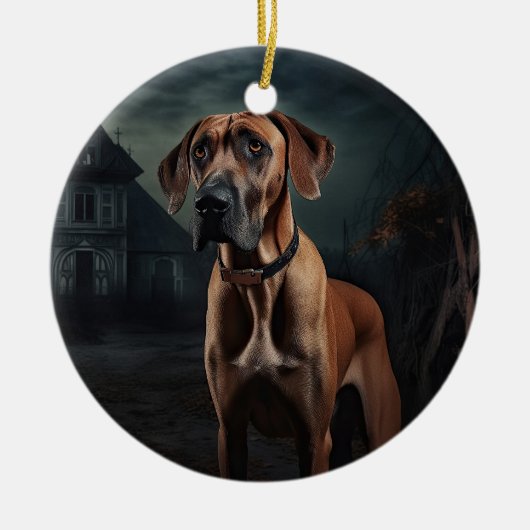 Rhodesian Ridgeback Halloween Griezelen Keramisch Ornament (Voorkant)